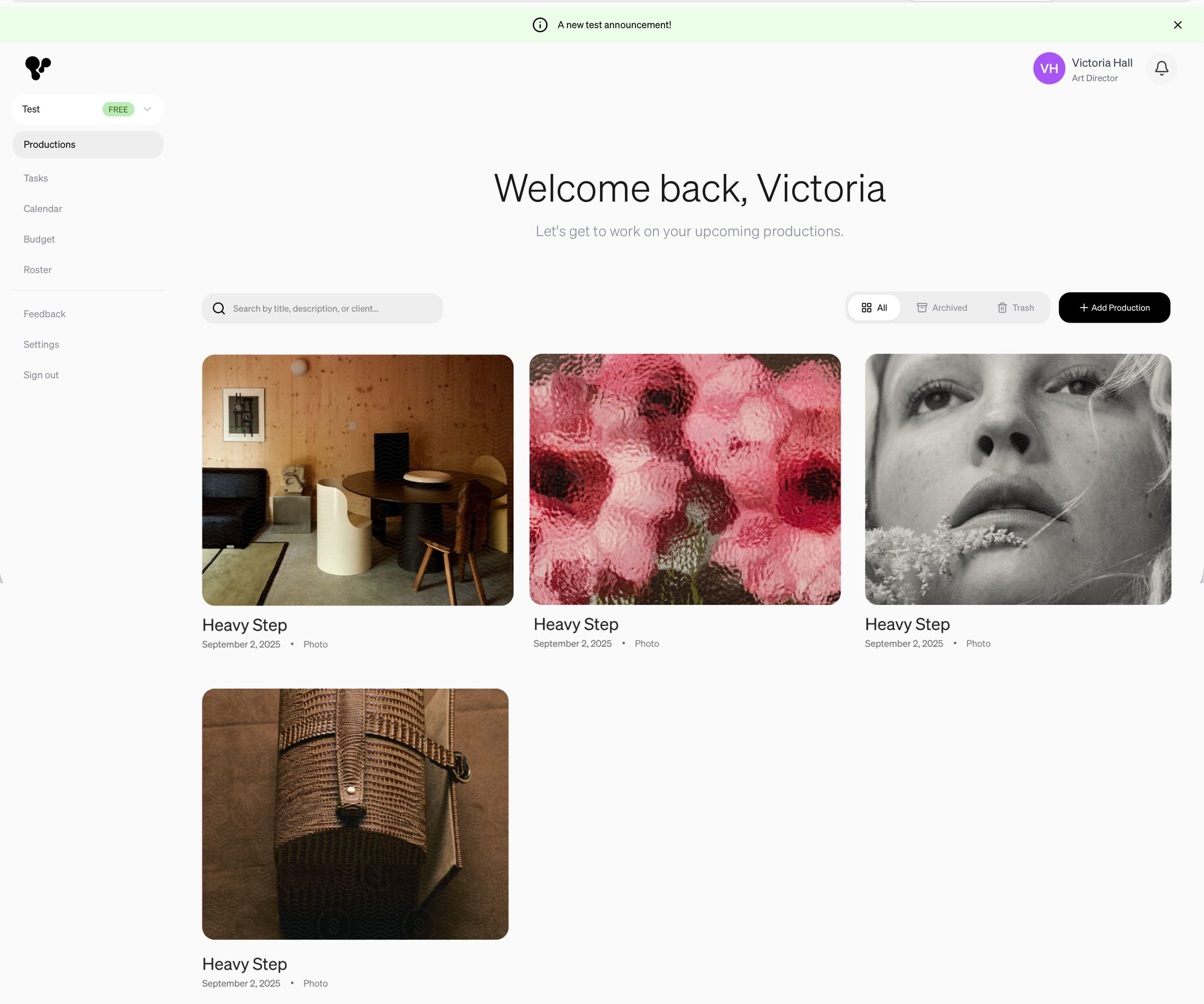 prepros production planning dashboard showing projects and moodboards